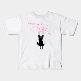 Black Cat Love Sakura Kids T-Shirt